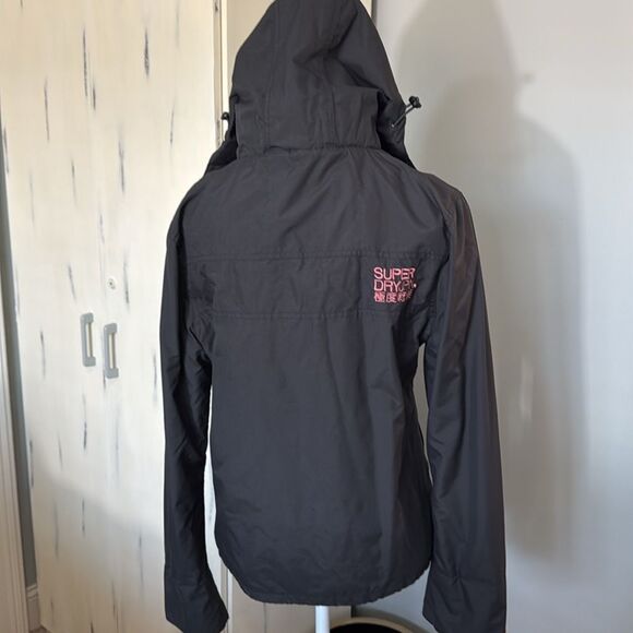 Superdry Windcheater Hooded Jacket Black Fleece lined Women's L Japan Logo - Picture 5 of 8